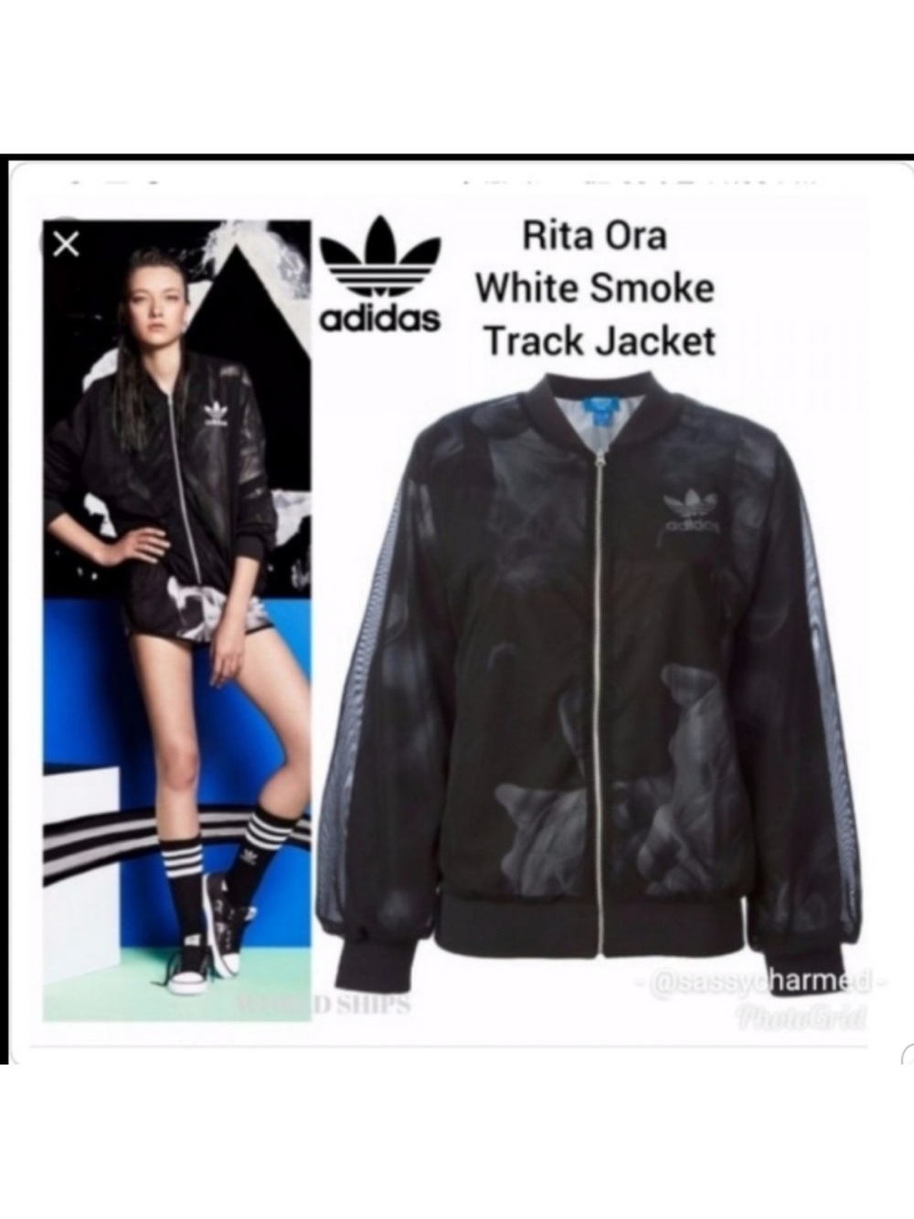 adidas Originals Rita Ora Black White Smoke Bomber Jacket